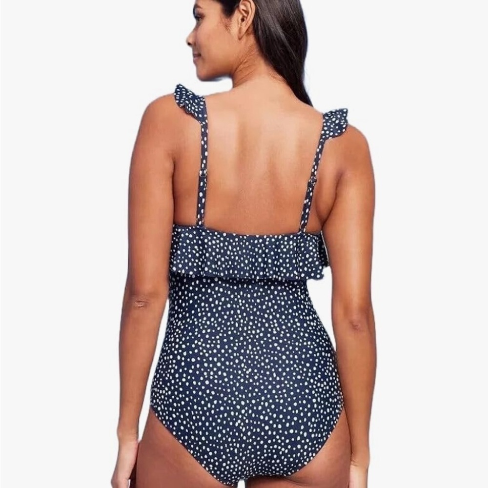 Kona Sol Polka Dot Ruffle Shoulder One Piece Swimsuit 18 New Blue - Picture 2 of 11